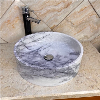 Fluted Ariston Marble Round Wash Basin For Bath