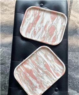 Italian Marble Red Jasper Tea Trays For Kitchen Dining Decor