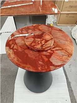 Marble Red Jasper Side Coffee Table For Office Decor