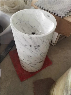 Marble Statuario Pedestal Round Sink With Faucet For Bath