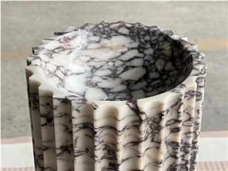 Marble Thassos White Chess Design Flute Round Art Wash Basin