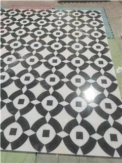 Nero Marquina And Thassos Marble Floor Mosaic Medallions
