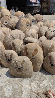 River Stone Abstract Rabbits Animal Sculpture For Garden