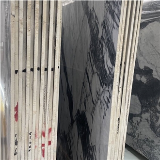 China Ink White Marble 18Mm Slab Tiles Polished Honed