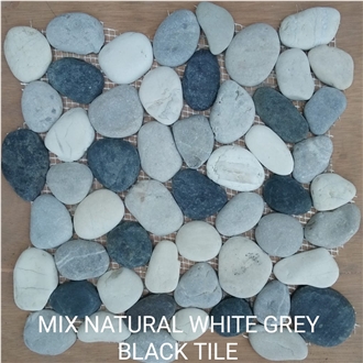Mix Natural White Grey Black Pebble Mosaic Tiles
