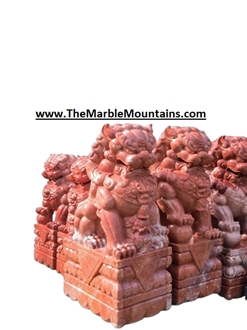 Viet Nam Desert Pink Marble Foo Dog Sculptures