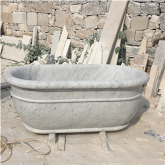 Freestanding Natural Carrara White Marble Bathtub Surround