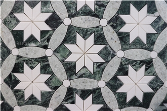 Green Marble Flower Shape Patterned Mosaic Tiles