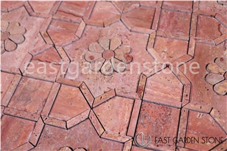 Red Travertino 3D Flower Mosaic Tiles