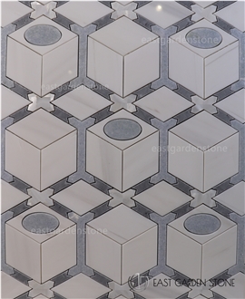 Thassos Marble Mosaic Tiles With Shell