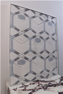 Thassos Marble Mosaic Tiles With Shell