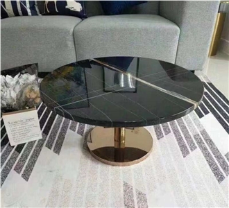 Tunisia Laurent Black Gold Marble Polished Cafe Table