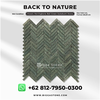 Sukabumi Green Herringbone Mosaic Tiles
