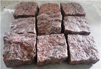 Natural Split Cobblestone Setts From Maple Red Granite 10X10x5cm Paving Set