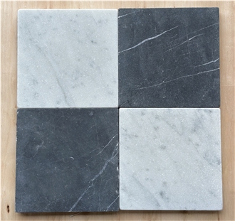 Black And White Marble Tumbled Checkered Floor Tiles