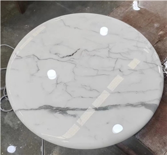 Calacatta White Marble With Metal Base Restaurant Table Tops