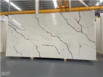 Discounted White Quartz Slabs Marble Vein Artificial Stone