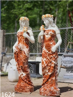 Red And White Marble Woman Sculpture