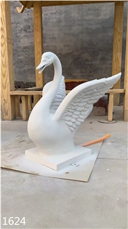 White Marble Animal Garden Outdoor Swan Sculpture