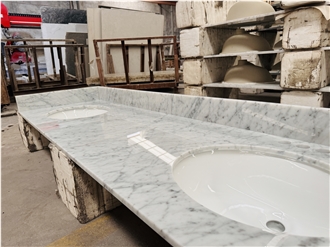 Bianco Carrara Marble Double Sink Bathroom Vanity Tops