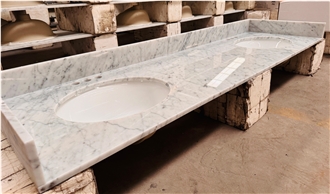 Bianco Carrara Marble Double Sink Bathroom Vanity Tops