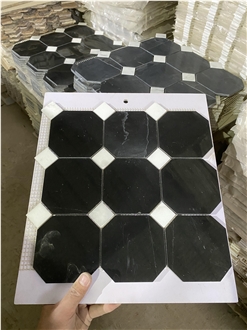 Natural Black Marble Octagon Mosaic Tiles