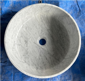 Round Bianco White Marble Wash Basins