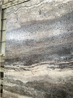 Brushed Persian Silver Travertine Slabs For Wall Facade