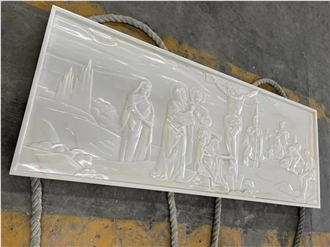 Jesus Relief White Onyx Carving Wall Panels For Church Decor