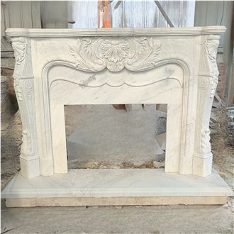 Classic White Marble Indoor Fireplace Custom Made