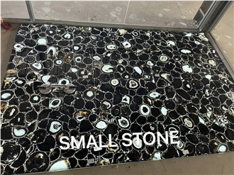 Backlit Black Agate Semiprecious Stone Tiles On The Floor