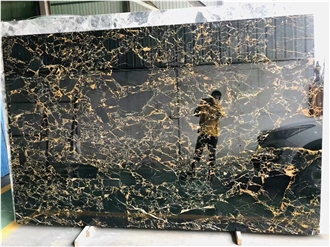 Black & Gold Marble Slabs Chinese Athens Portoro Marble