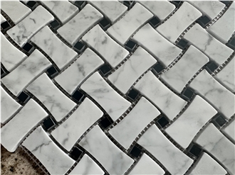 Basketweave Carrara White With Black Marble Mosaic Tiles