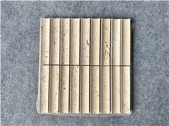 Beige Travertine 3D Honed Concave Flute Mosaic Tiles