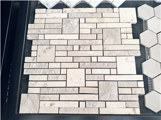 Beige Travertine Bathroom Wall Mosaic Stone Tiles