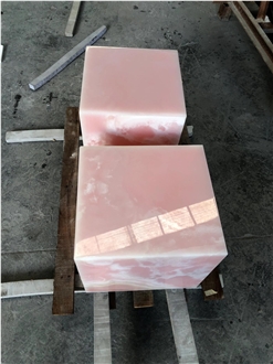 Custom Natural Pink Onxy Plinth Coffee Table