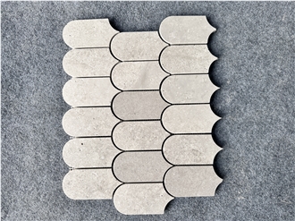 Fish Scale Shape Grey Travetine Stone Mosaic Tiles