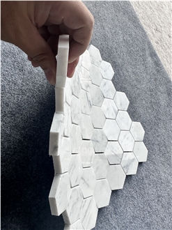 Polished White Carrara Marble Hexagon Wall Mosaic Tiles