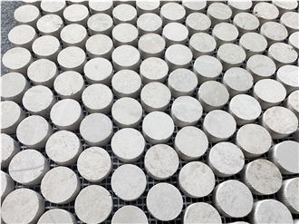 Round Shape Beige Travetine Bathroom Mosaic Tiles