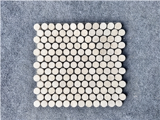 Round Shape Beige Travetine Bathroom Mosaic Tiles