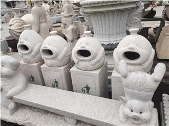 Gray Granite Stone Trash Can