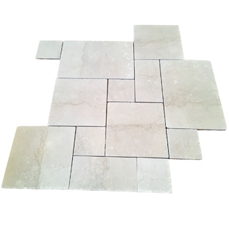 Italian Botticino Super Light Marble Tumbled Opus Pattern Floor Tiles