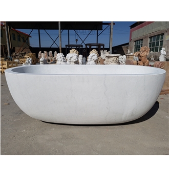 Hotel Freestanding Bathtub Stone Carrara White Marble
