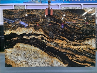 Decoration Polished Magma Black Gold Granite Slab Tiles