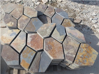 Autumn Brown Slate Flagstone On Mats, Hebei Rust Slate Flagstone