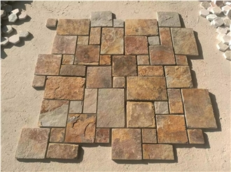 Autumn Brown Slate Flagstone On Mats, Hebei Rust Slate Flagstone