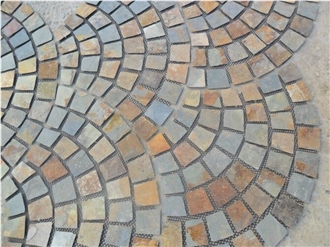 Autumn Brown Slate Flagstone On Mats, Hebei Rust Slate Flagstone