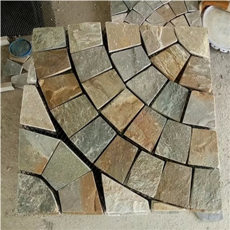 Autumn Brown Slate Flagstone On Mats, Hebei Rust Slate Flagstone