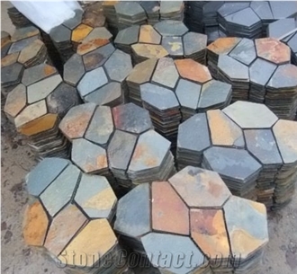 Autumn Brown Slate Flagstone On Mats, Hebei Rust Slate Flagstone