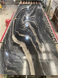 Bookmatch Black Wood Vein Marble Slabs